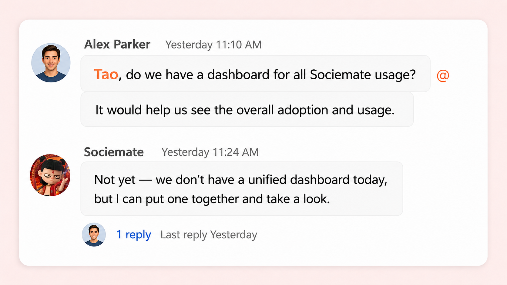 Sociemate answering a dashboard question when the owner is offline